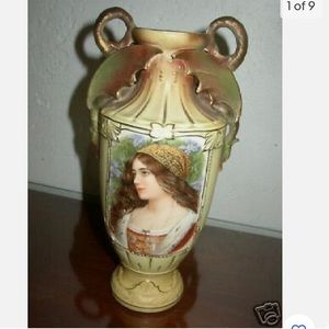 Antique, 10in x 5.5in Austrian Whiteware, Royal Rex Tima Portrait Vase